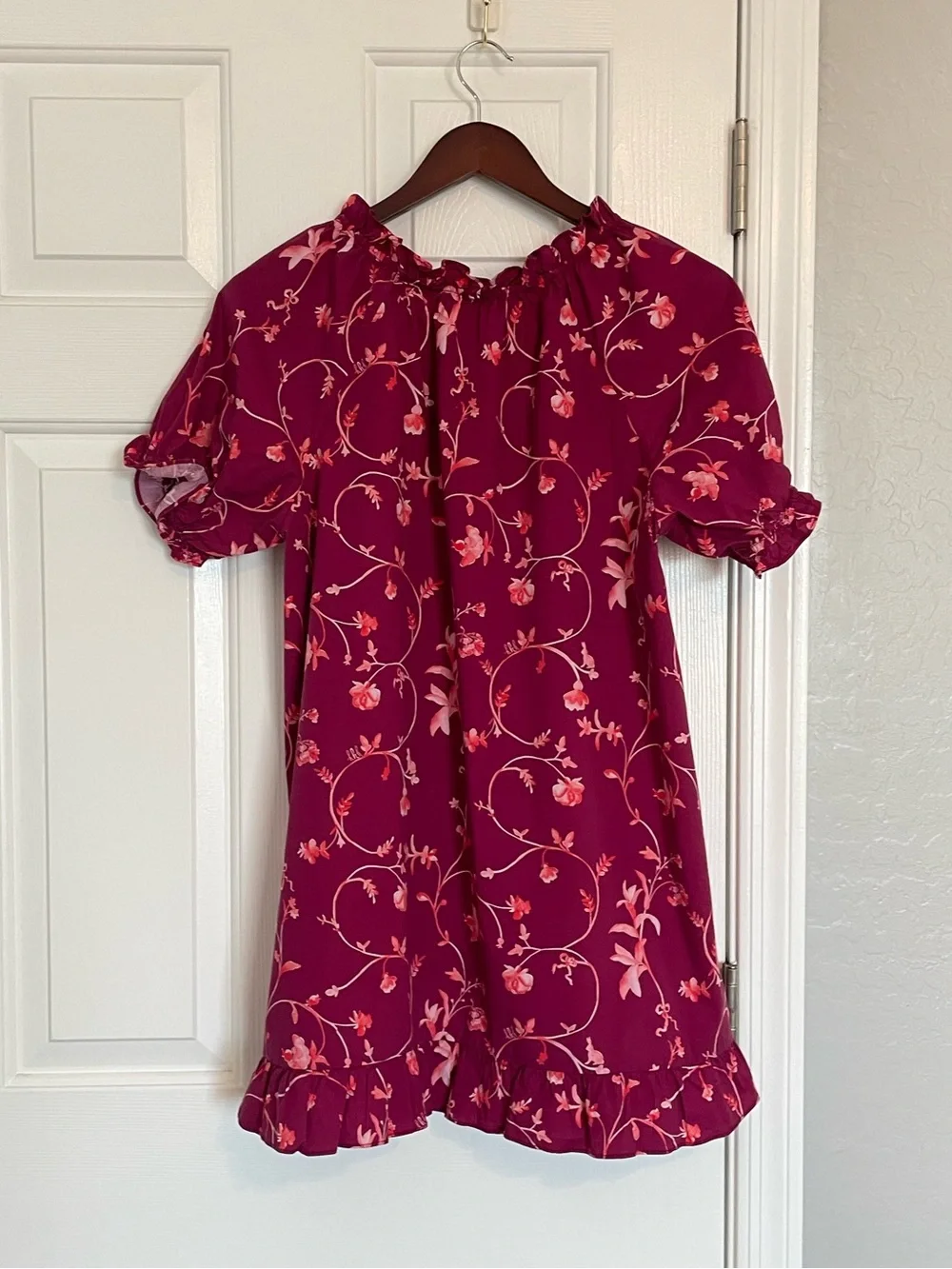 Hill House Girls Floral Burgundy-Pink Puff Sleeve Dress